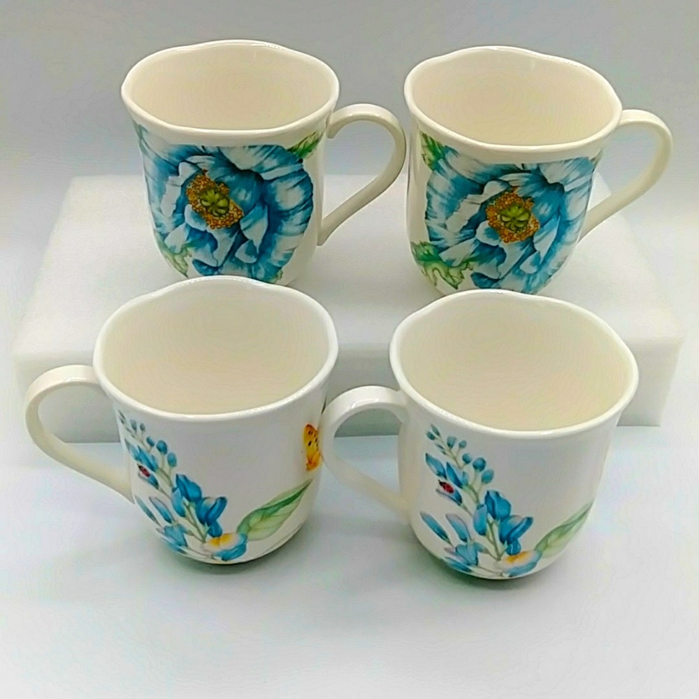 2x ๐ฆHP! 4 Butterfly Meadow Mugs by Lenox. Blue Thistle-like Flower. - Picture 5 of 13